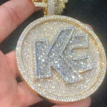 hiphop 10k bling iced out 5A cz baguette gold filled 925 Sterling silver custom logo pendant