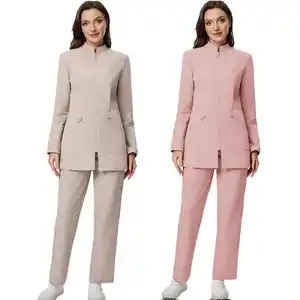 Stretchable Printing Embroidery Logo Female Scrub Set Stand Collar  Bulk Medical Doctor Nurse Scrubs Uniforms