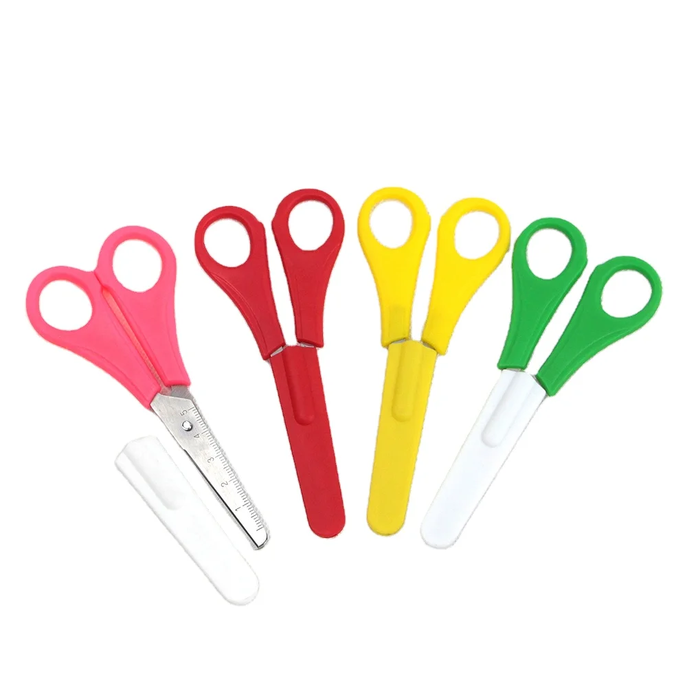 Low price Children School use little cutter scissors custom logo color small scissor with Sheath and scale marks