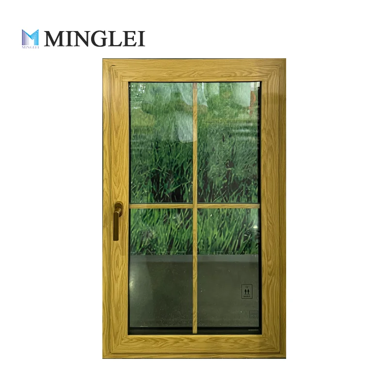 United States Energy Star Certified windows Triple Low E Glass with Inside Grille Design Wood Grain Color Tilt Turn Window
