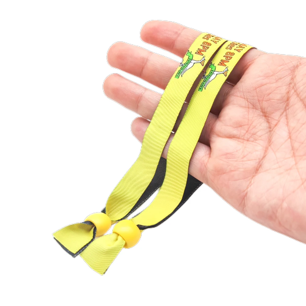 Free Design Plastic Tube Slide Lock Custom Woven Cloth Wristband for Events