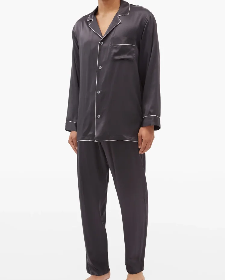 100% Pure Silk Men's Pajamas Luxury Solid Color Silk Sleepwear for Men