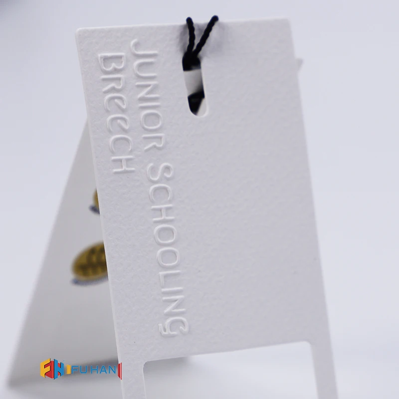 Custom Brand Logo Embossed Printing Art Paper Cute Swing Hang Tag for Womens Girls Clothing Garment Tags With Cotton String