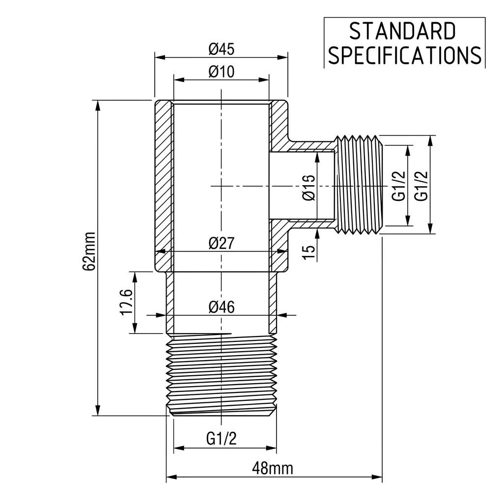 Bathroom bidet connector thread specifications Multiple angle valve adapters showing threading details