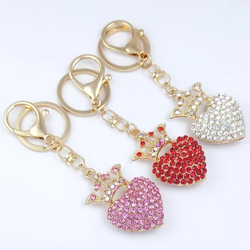 New Style Heart with Crown Sparkling Charm Blingbling Keychain Crystal Rhinestone Pendant Key Ring Key Chain Gifts