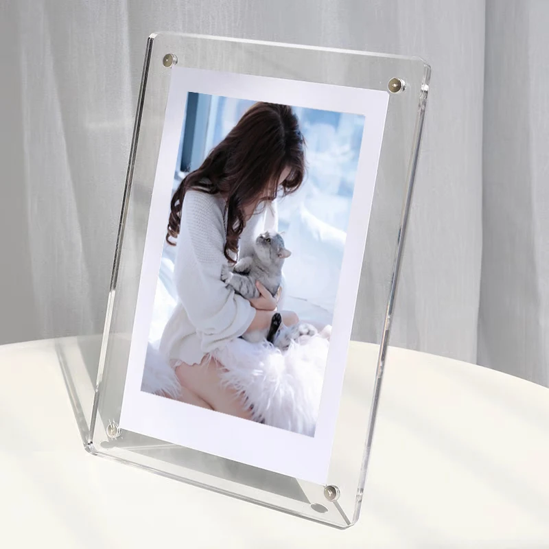 5*7 Inch DIY Modern Custom Clear  Decoration Floating Frameless Postcards Magnetic Acrylic Photo Picture Frame With Standoffs