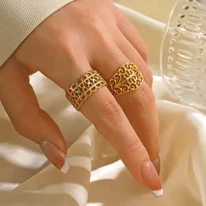 MW Gold Plated 18k Stainless Steel Resizable Ring Elegant Waterproof Jewelry Bijoux En Acier Inoxydable Pattern Gold Open Rings