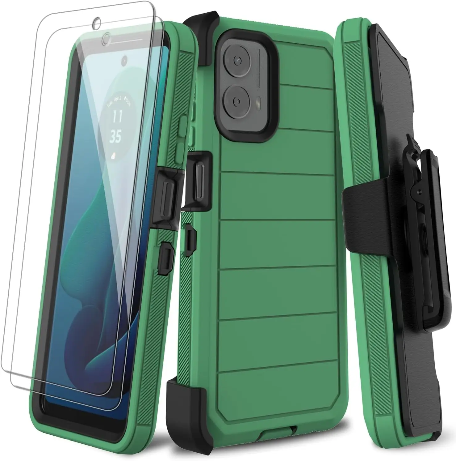 Laudtec for Moto G 5G 2024 Case+ 2 x Tempered Glass Screen Protector Belt Swivel Clip Holster Mobile Phone Case