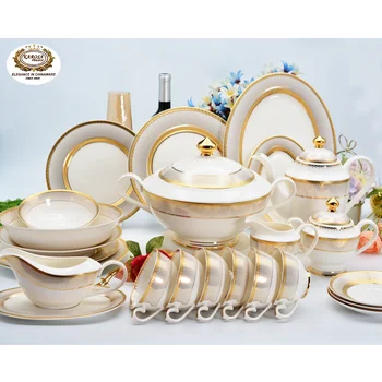ALDA High Quality Porcelain Luxury Gold Dinner Set 33 Pcs Crockery