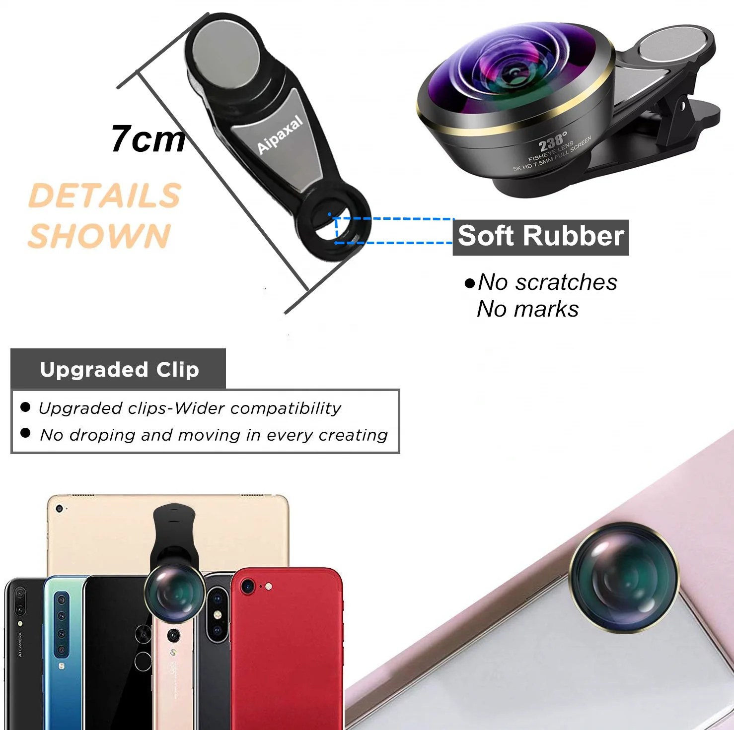 Оптовая продажа, объектив Aipaxal 5K HD 238 градусов Super Fisheye с пользовательским логотипом для объектива камеры мобильного телефона