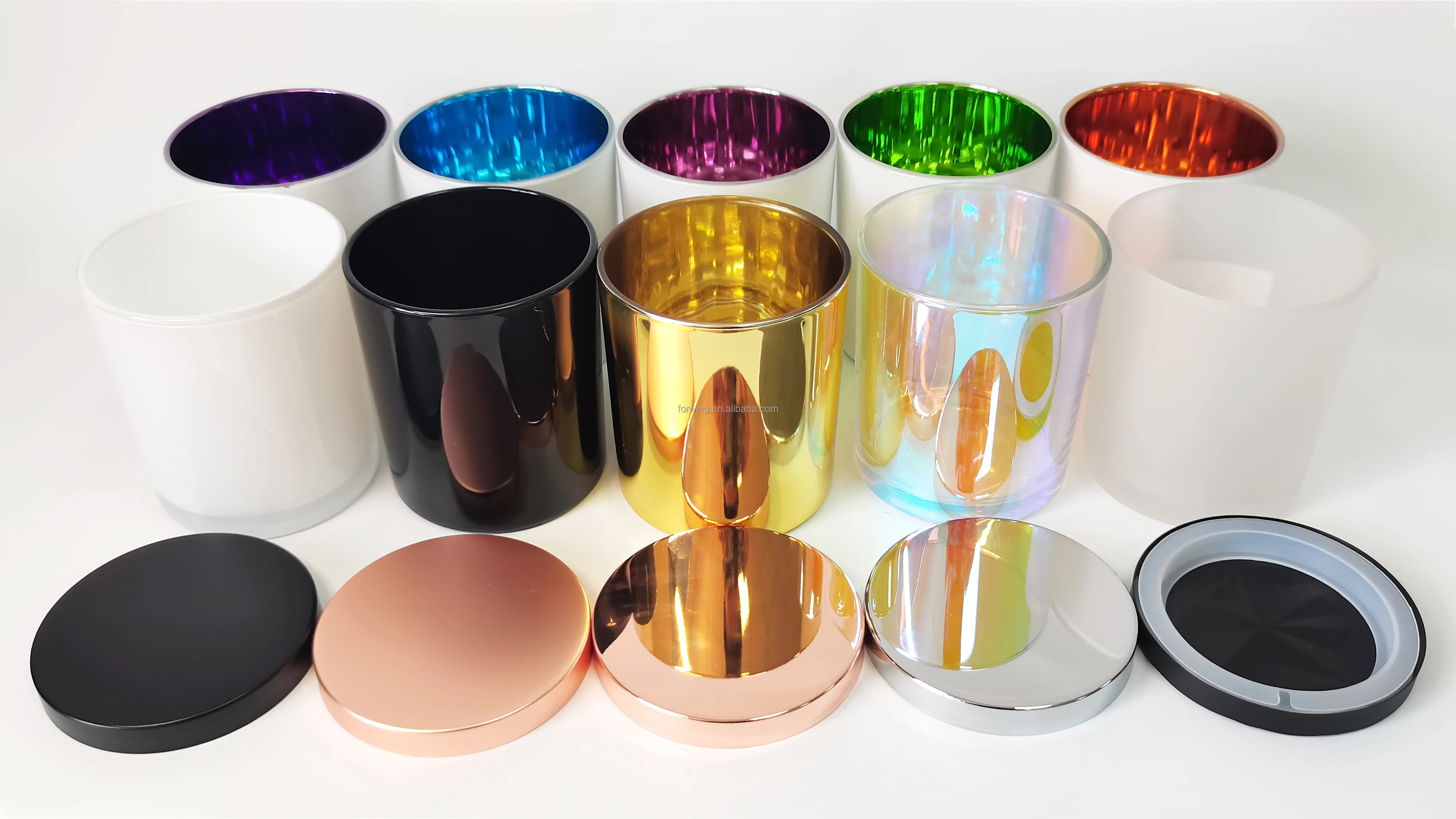 Luxury Iridescent Candle Jar Unique Holographic Electroplate Glass Candle Jars Holder with Metal Lid supplier