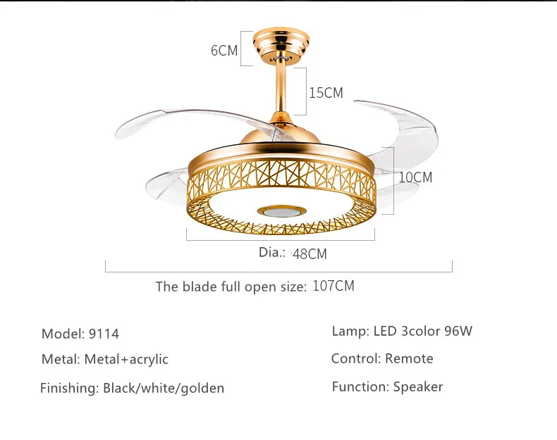 Ceiling fan Lights led Dimmable Chandelier Retractable fan with Remote control 42 inch ceiling fans for dining room/bedroom