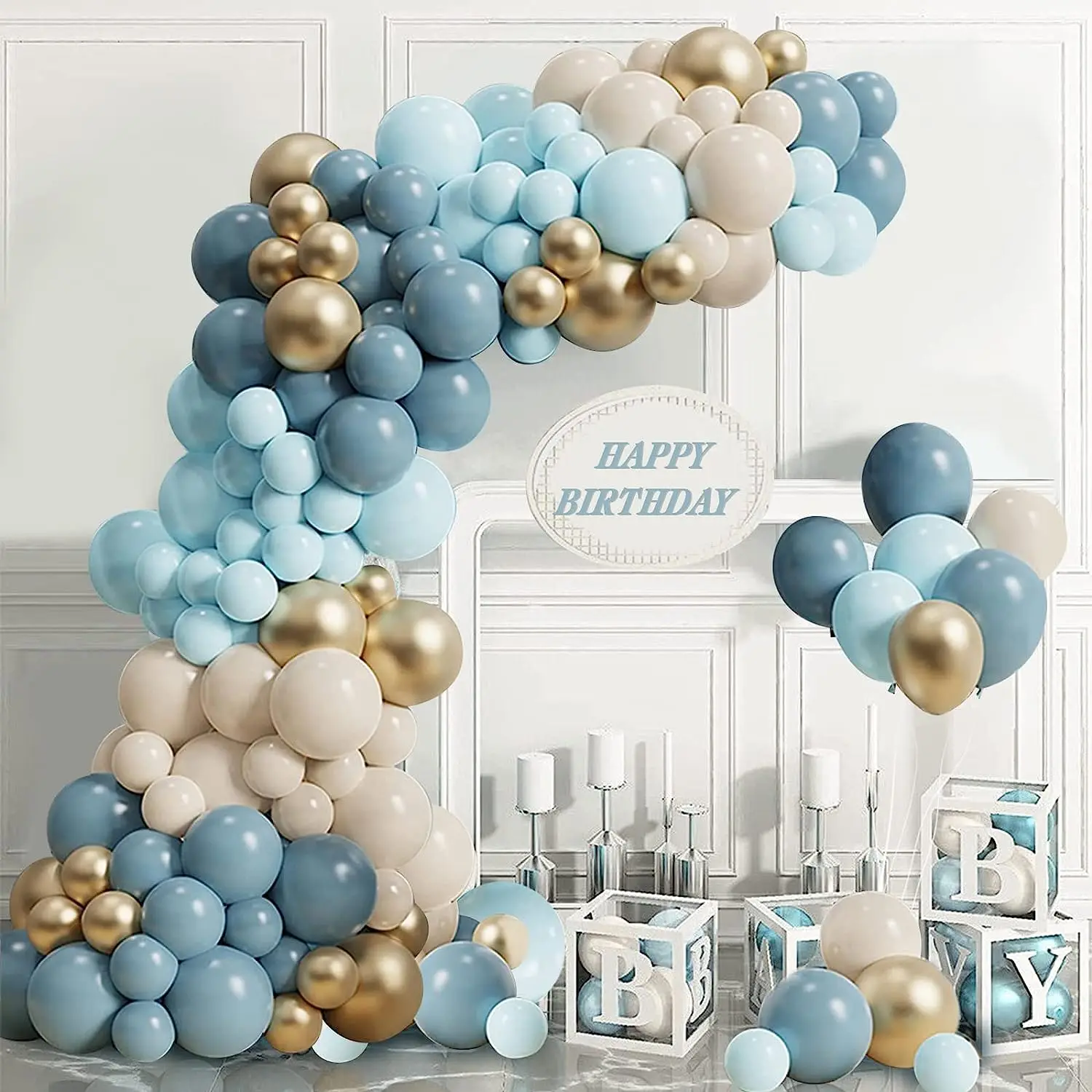 122pcs Blue Gold Balloons Arch Garland Kit Light Blue Nude Gold Balloon ...