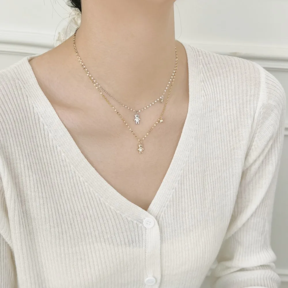 KAKODIY Cute Cute Design Charm 925 Sterling Silver Chain 5A Cubic Zirconia Bear Animal Pendant Necklace OEM ODM Jewelry detail 1