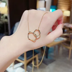 2022 Newest Korean Real Gold Plating Double Irregular Geometric Necklace Interlocked Rings Pendant Necklace