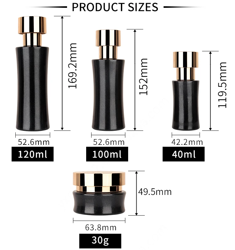 Luxury Skincare 40ml 100ml 120ml Lotion Bottle Cream Jars Black Glass Bottle Skincare Cosmetic Packaging Set details