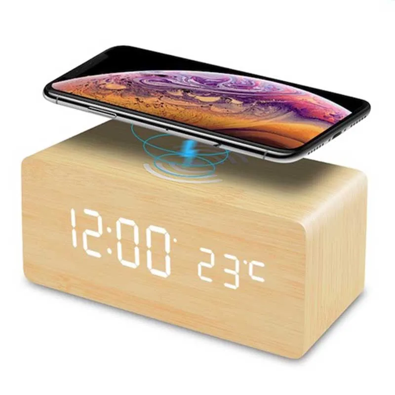 10w Qi Rápido Cargador Inalámbrico Relojes Para El Teléfono Móvil De Led De  Madera Relojes De Alarma Con La Temperatura Función - Buy Reloj De Carga  Inalámbrico Product on Alibaba.com