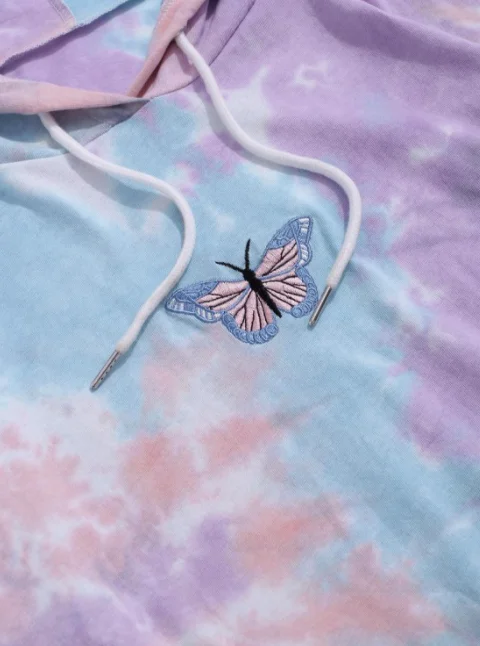 Butterfly embroidery tie dye hoodie hot sale