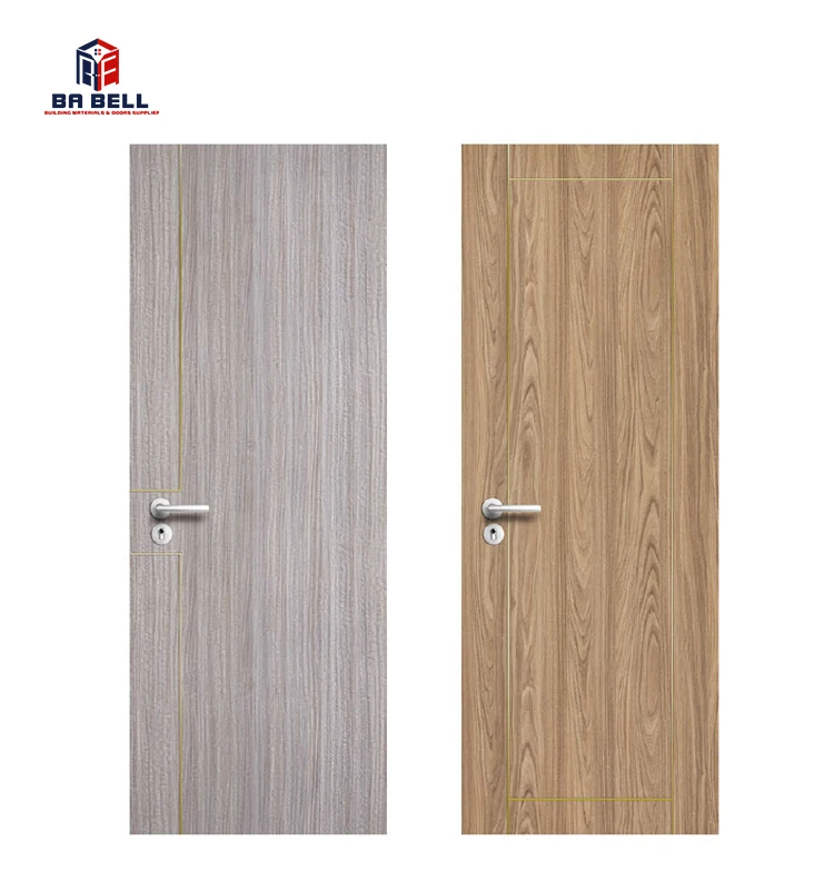 Light Gray Italian Style Simple Design Wooden Golden Metal Strip Doors Light Color Laminated Flush Internal Swing Interior Door