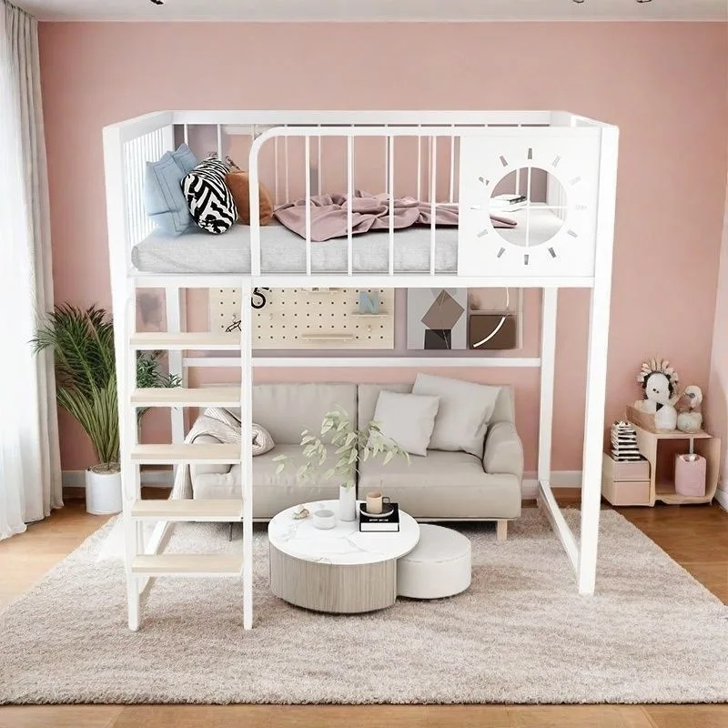 Modern Wrought Iron Loft Bed with Desk Simple Space-Saving Duplex Iron Frame for Small Apartments Factory Direct