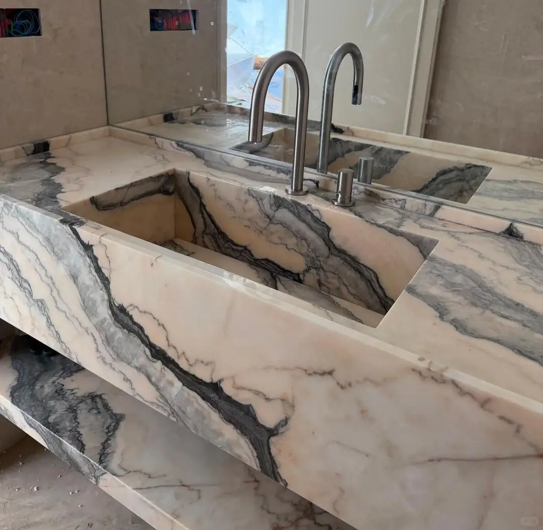 product natural rosa calacatta aurora pink marble washbasin bathroom marble sink-2