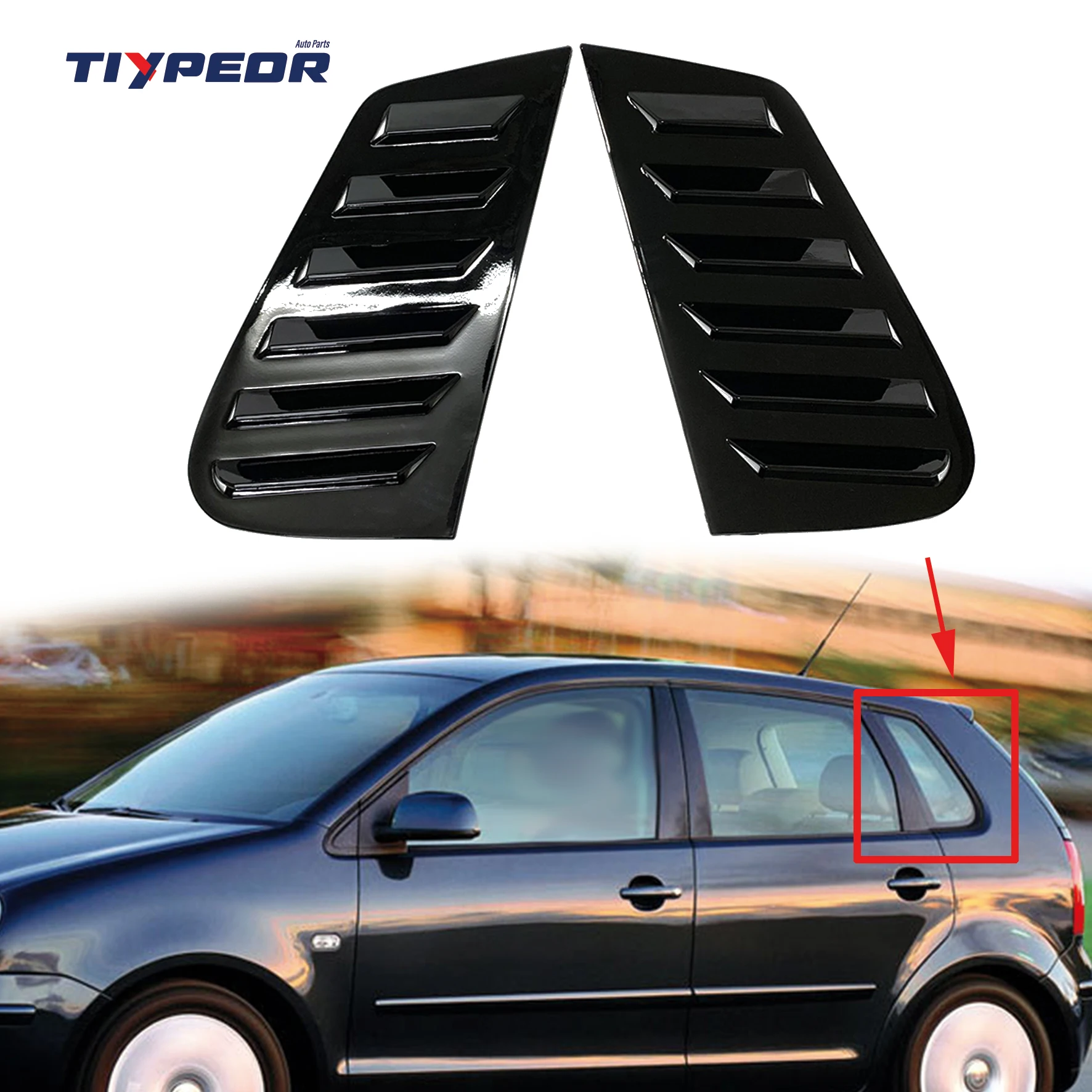 product auto car exterior rear side window louvers for volkswagenn polo 2002   2009 pair racing style  abs gloss black window louvers-4
