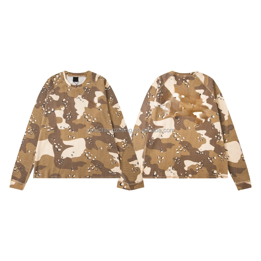 正版 25SS STU風ワッフル柄迷彩柄長袖Tシャツ メンズ トレンド服
