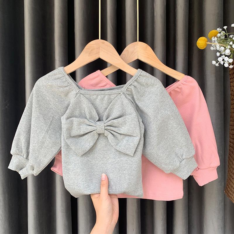 Lyc-3959 футболка с пышными рукавами для девочек Летняя Повседневная футболка в клетку с бантом детская одежда для девочек футболки Милая одежда для малышей