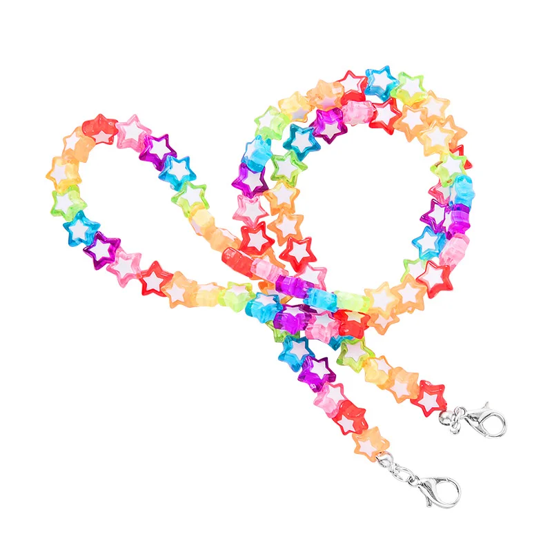 Anti-Lost Chain FEIlei Kids Acrylic Colorful Star Heart Beaded Chain Face Mask Holder Lanyard Strap-A