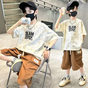 New Boys Summer Suit Large Children's Cotton Casual Clothing with Short Sleeve Ruffian Camouflage Design