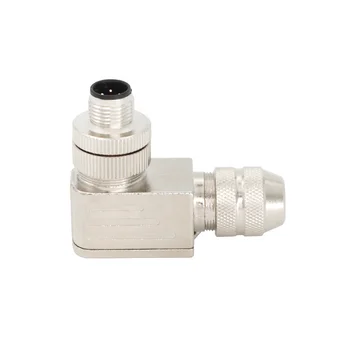 KRONZ Metal M12 Angled Circular Connector 3/4/5/8/12 Pin A Code Screw Locking Plug Male Industrial 4 Pin Connector M12