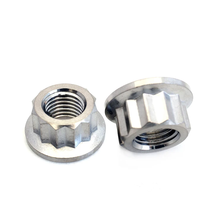 China Großhandel High Strength Custom ized Automobil 1mm Konter mutter m18 m4 m7 m10 Eloxierte Gr2 gr5 Titan 12 Punkte Flansch mutter