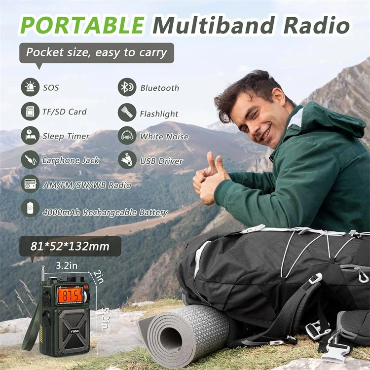 Solar Power for CAMping Earthquake Flashlight Multi-Band Cranking Generator Pocket Radio with Mp3 Speaker