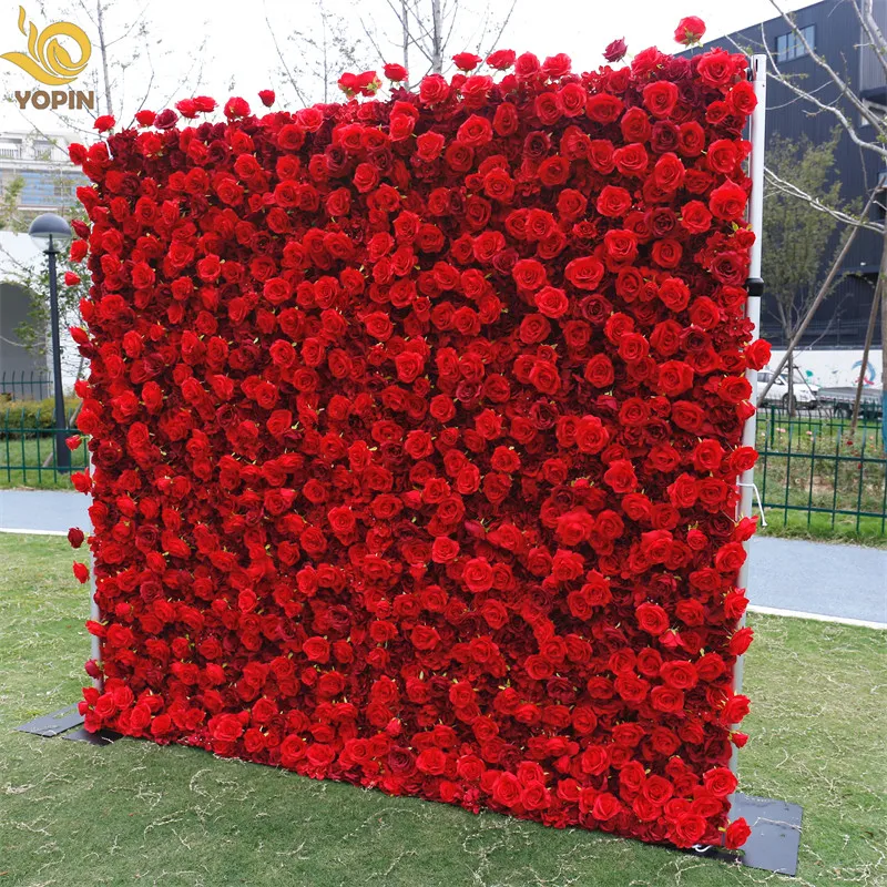 Yopin 215 Wedding Decoration Stage Red Flower Wall Backdrop Cloth