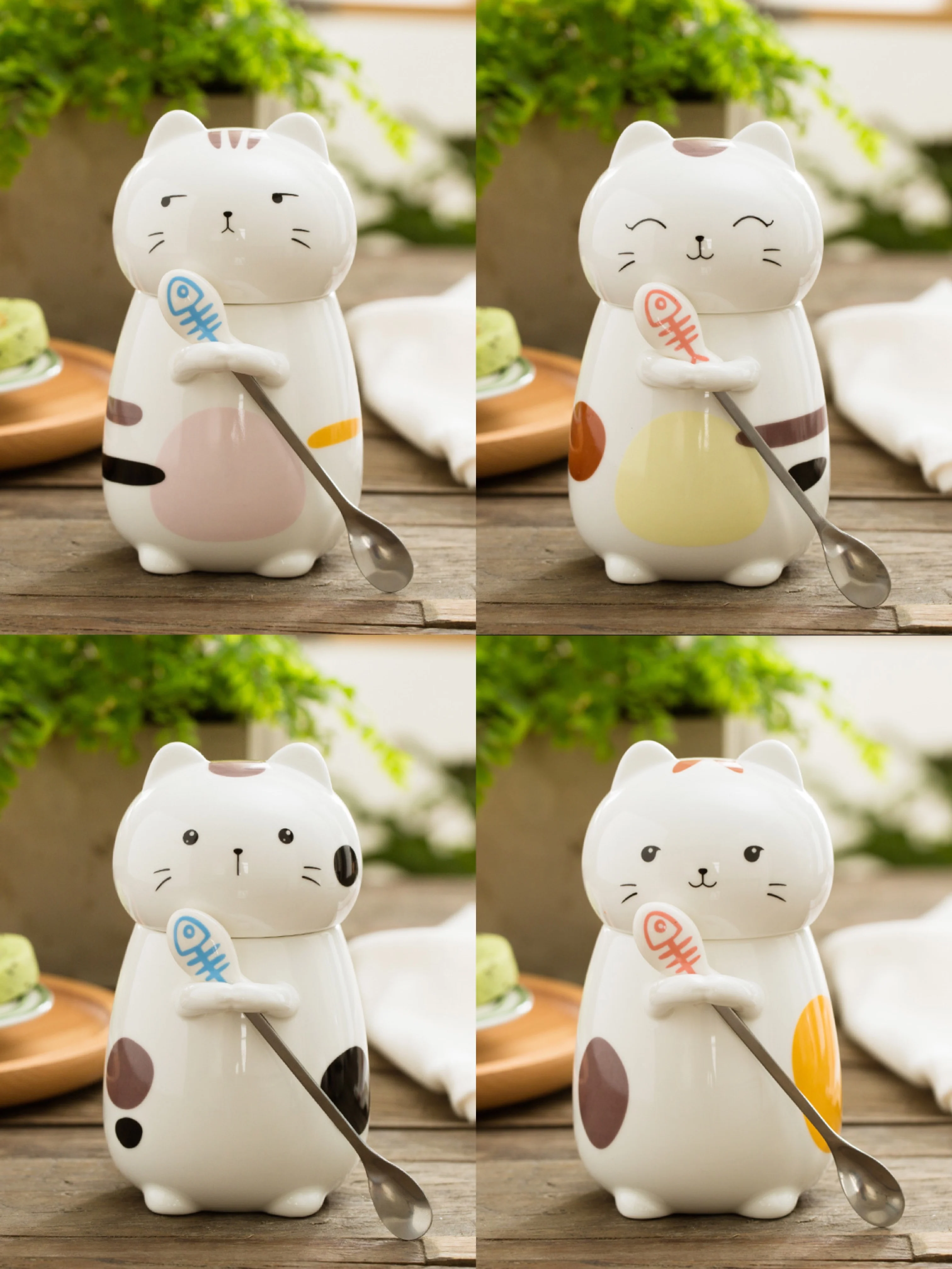 480ml Ceramic Cat-Shaped Mug with Spoon Lid American Style Porcelain Coffee Cup