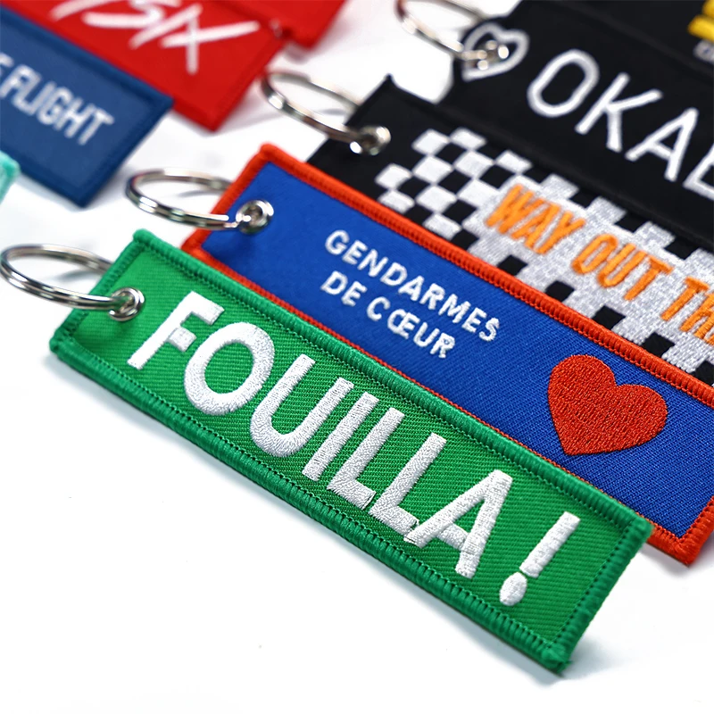 Fashion Aircraft Tag Fabric Customized Keychain Embroidery Blank Logo Keychain Accessories in Bulk