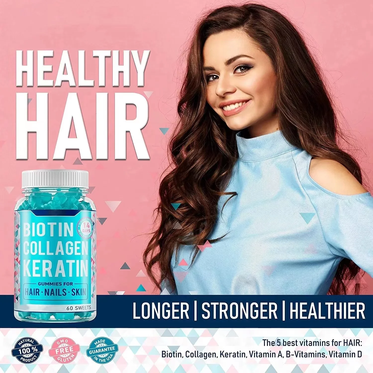 Biotin Collagen Gummies Hair Growth Vitamin Vegan Skin Nails Halal ...
