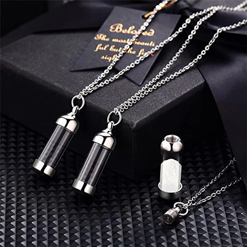 thumbnail image 2 of Stainless Steel & Glass Men's Pet Ash Urn Pendant Necklace – Cremation Memorial Jewelry, 24" Chain 2 of 4