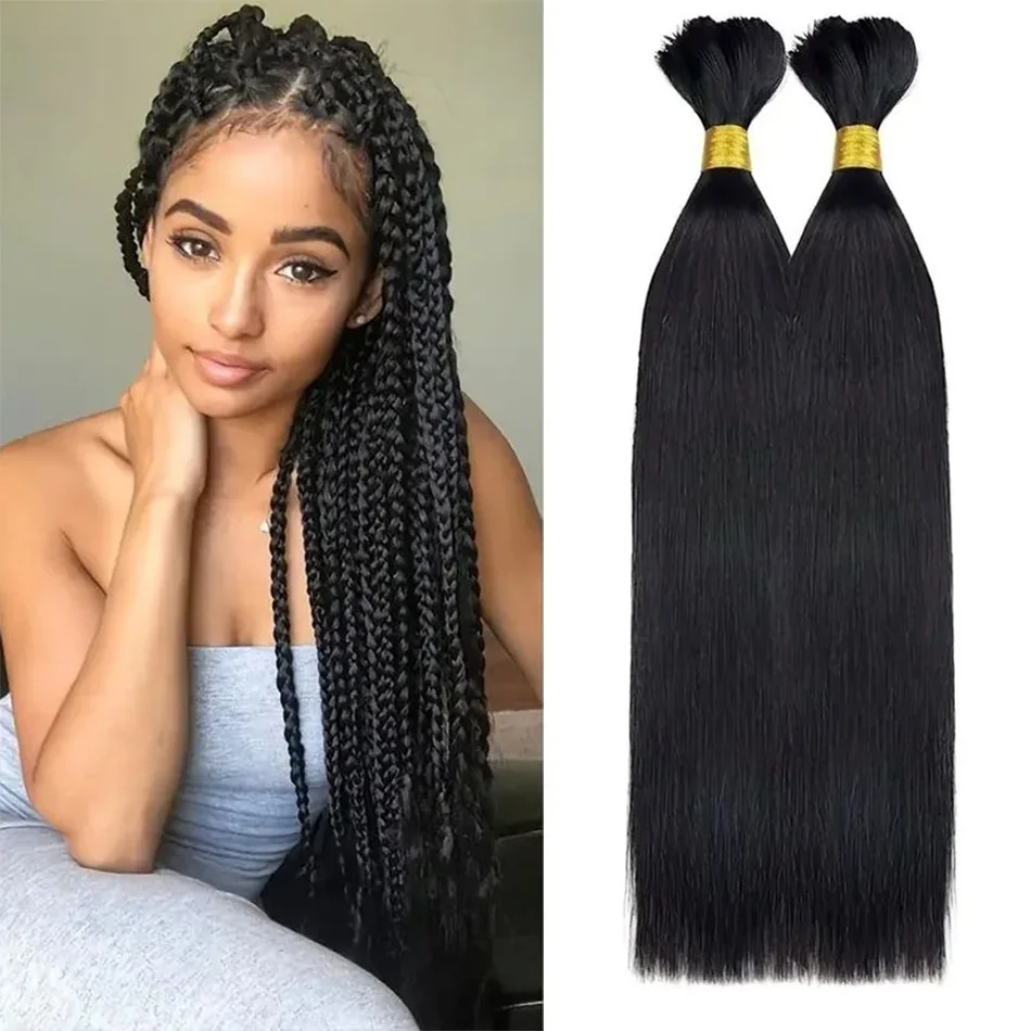 100% Human Hair Bulk for Braiding Straight Human Braiding Hair No Weft for Natural Black 50 Grams Hair Extension Cuticle Aligned_voghion.com