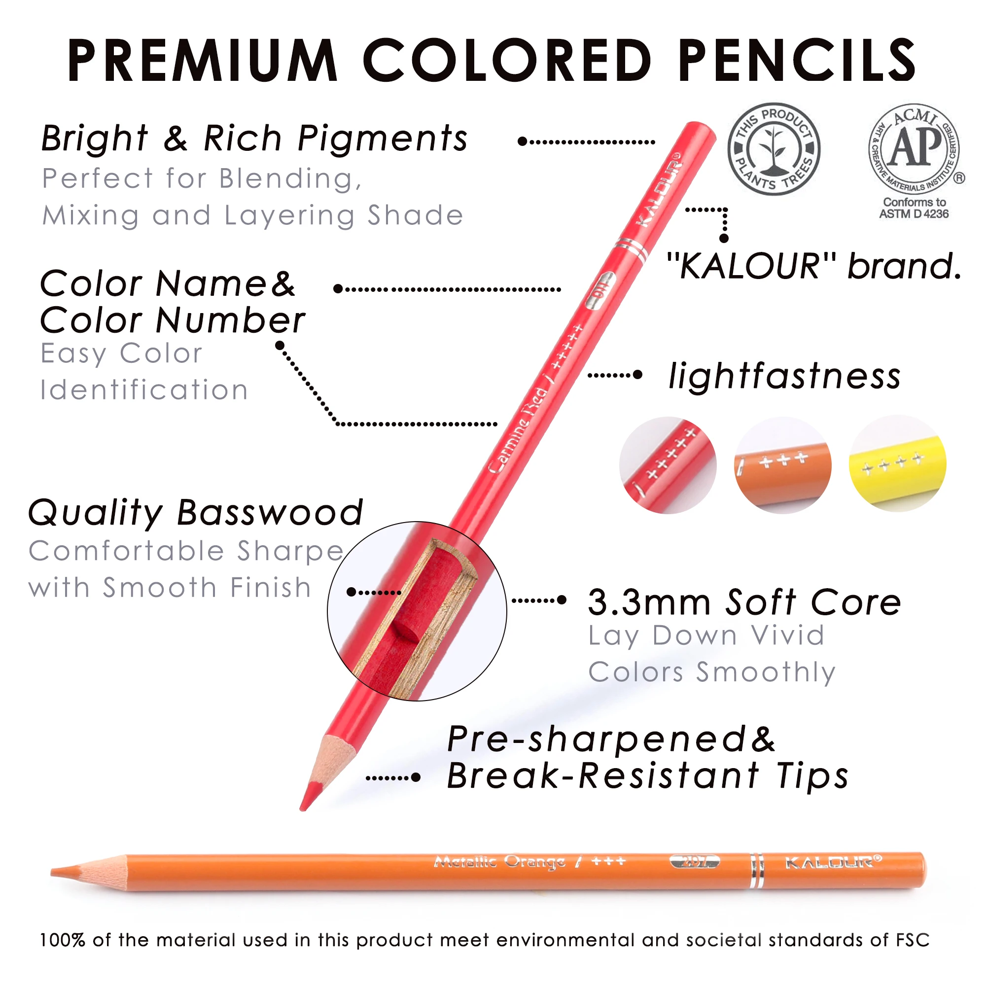 kalour professionnel couleur crayon de couleur vente chaude non toxique  personnalisé 72 crayon de couleur dans la boîte en fer blanc et 50 120 180  240 couleur avl