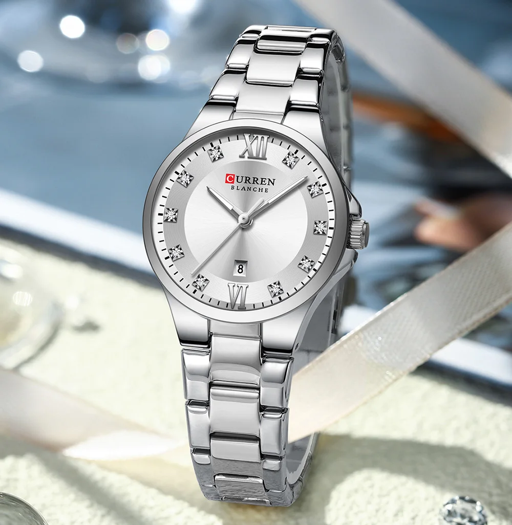 Curren 9107 Original Quartz Watch for Women Fashion Elegant Ladies Watches Stainless Steel Strap Waterproof Women's Wristwatch