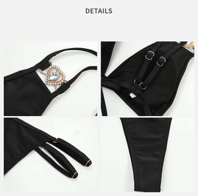 Black Sexy Bandeau Bikini Female Swimsuit Diamond Bikini Rhinestone