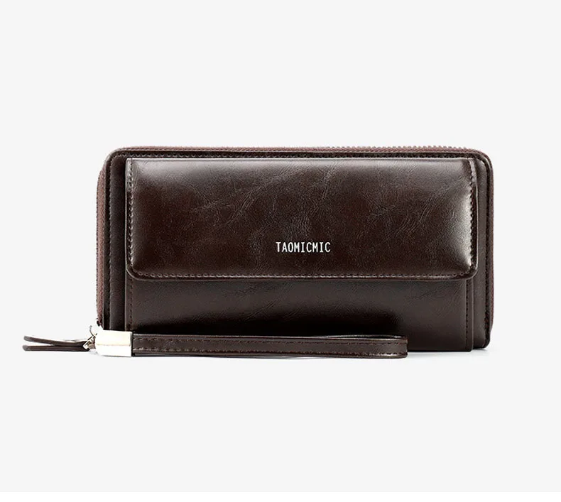 Mens Clutch Bag,Leather Zipper Long Wallet Business Hand Clutch Phone Holder