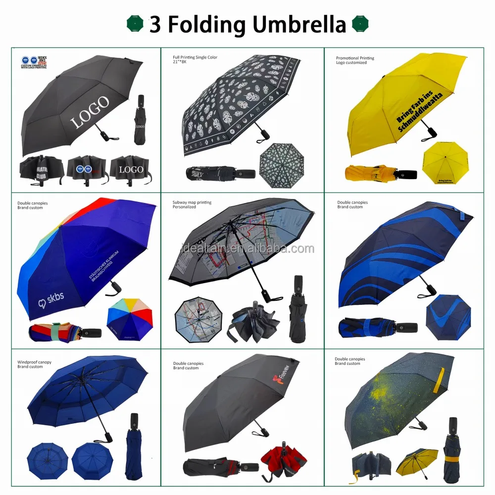 190T Pongee Folding Umbrella Automatic Strong Windproof with 10 Ribs Gift Umbrella Sun Rain Umbrellas for Uv protection