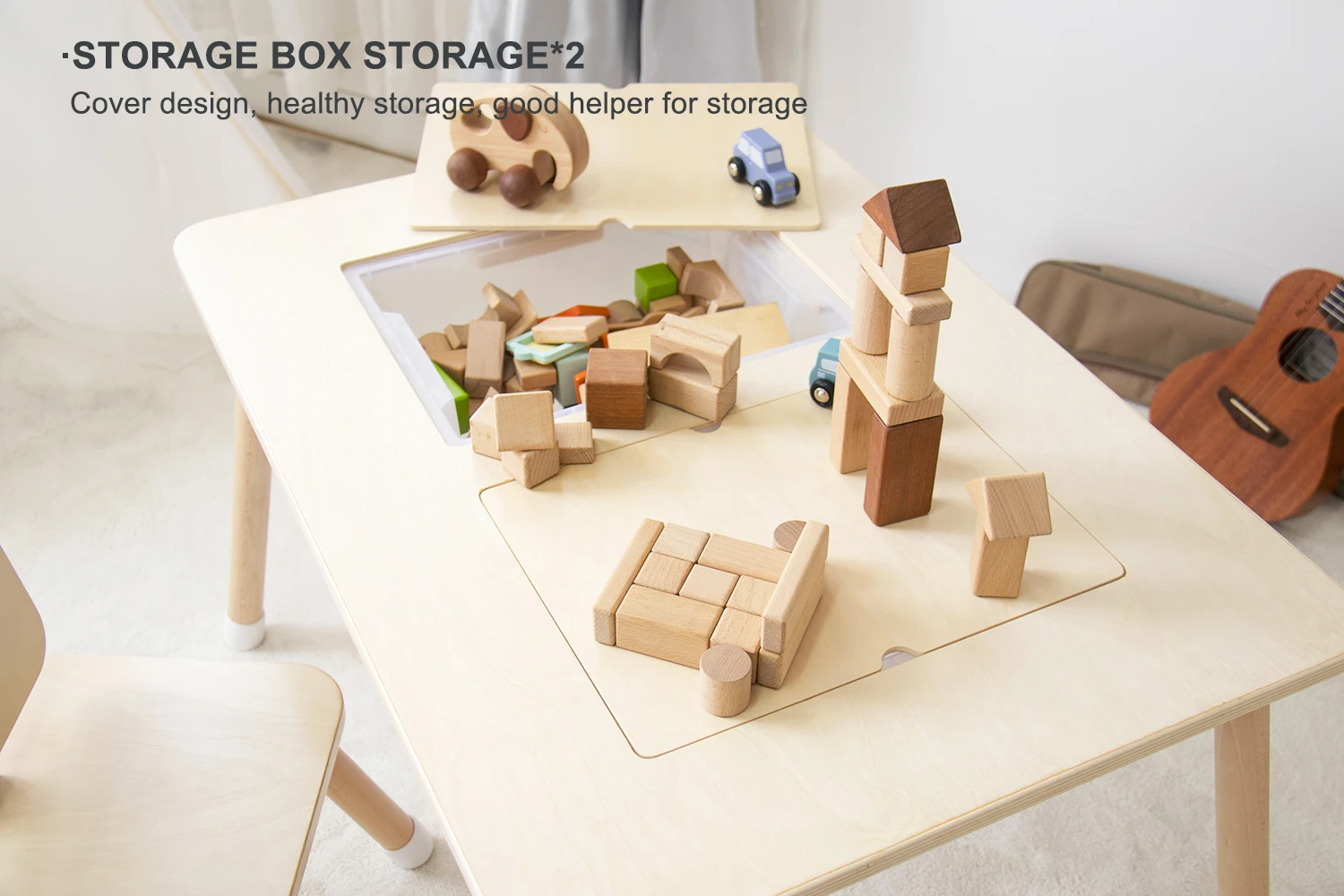 Toddler Wooden Table Baby Multi Activity Play Lego Table With 2 Storage