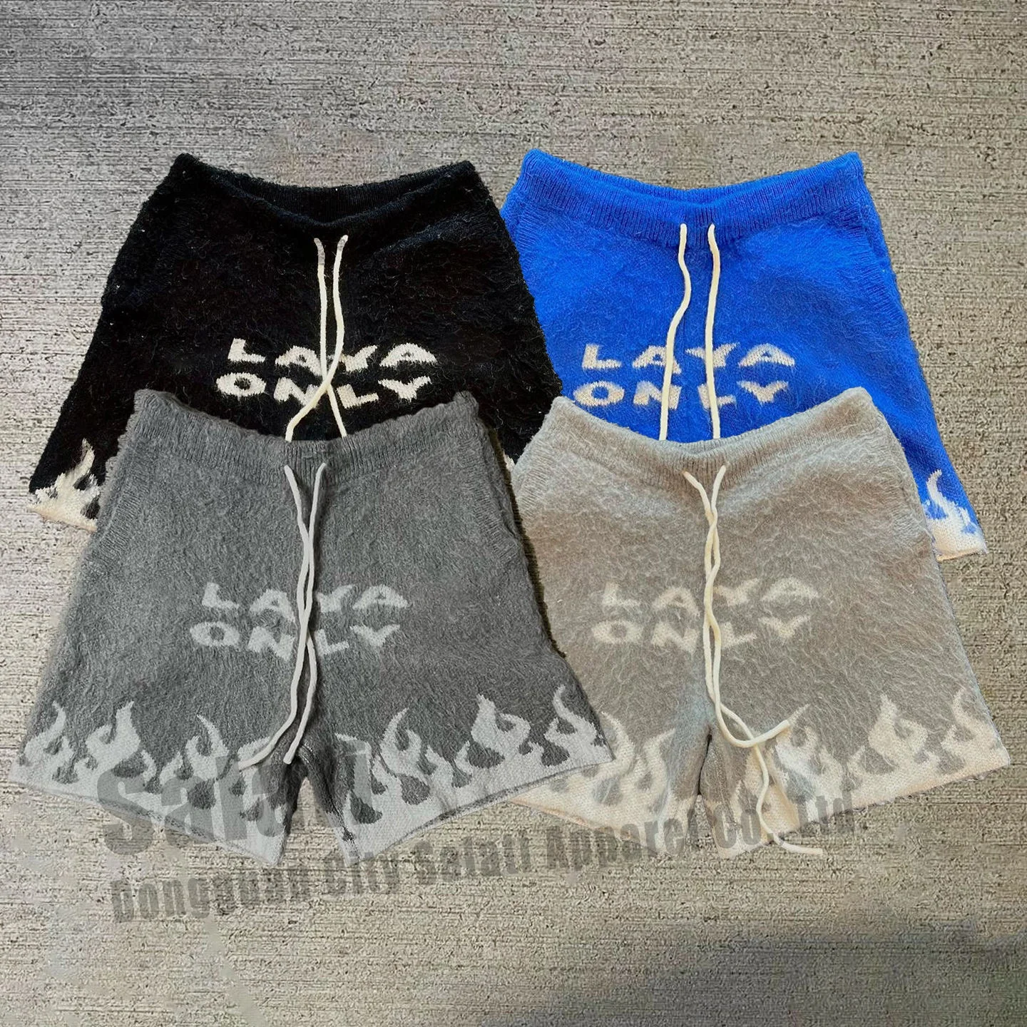 Custom Printed Logo Mohair Shorts Pants Drawstring Fuzzy Knit Streetwear Shorts for Men gallery 4