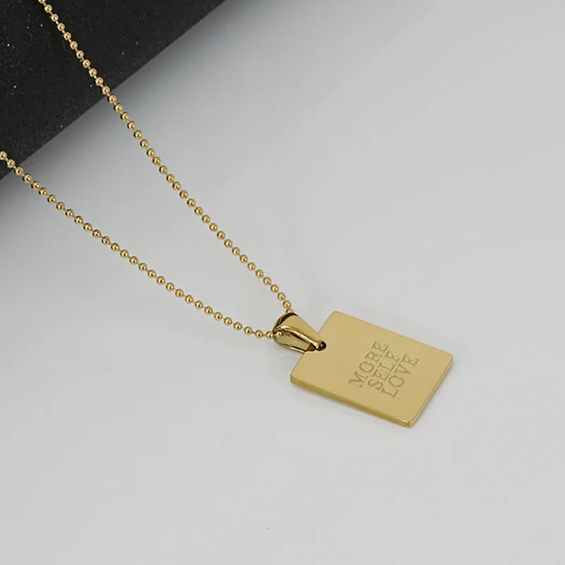 Personalized Stainless Steel Not Tarnish Gold Plated Square Necklace Dainty 18K Gold Custom Rectangle Square Pendant Necklace