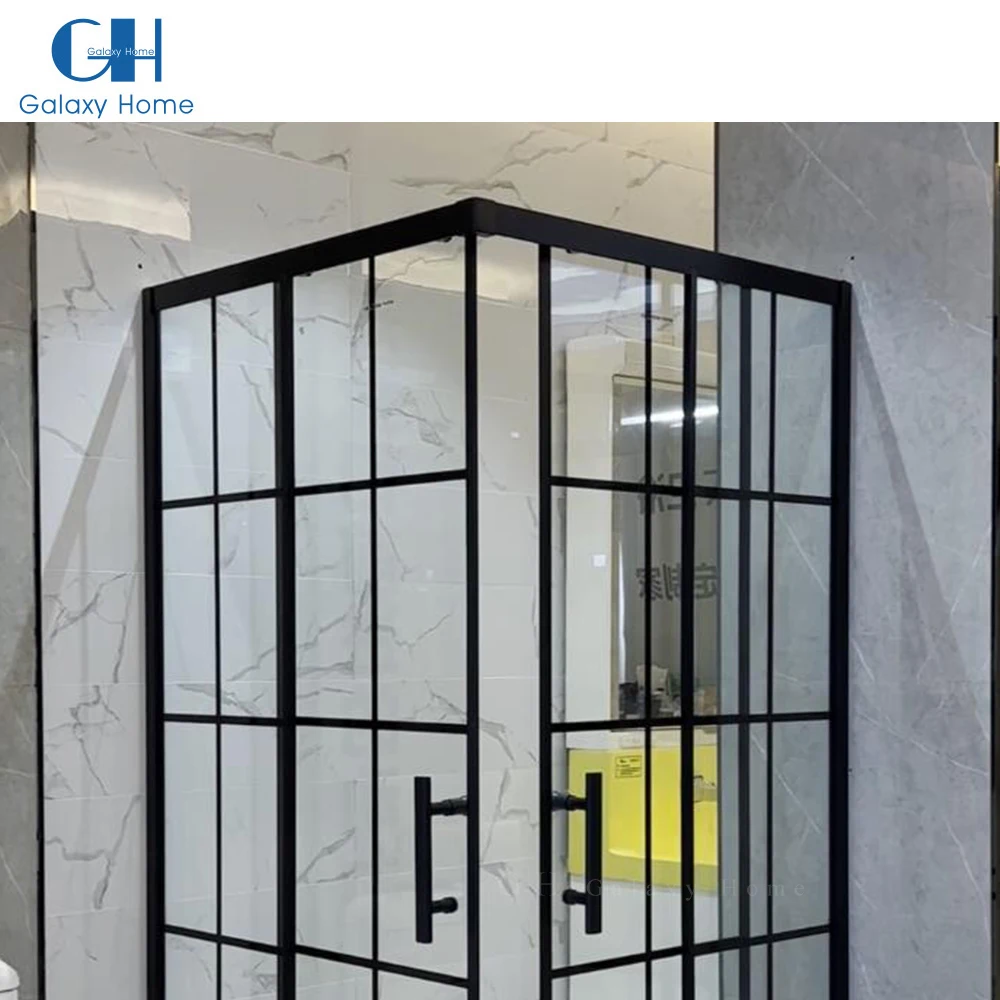 French Style Stainless Steel Two Sliding Shower Door Black Glass Toilet Bath Shower Room Cabin With Frame