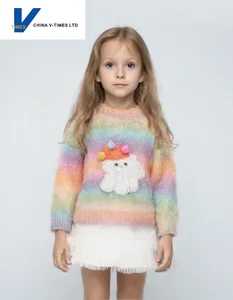 China V-Times  2026 Autumn Winter Girls' Sweater Baby Knitted Warm Top with Fashionable Pattern New Children's Clothing