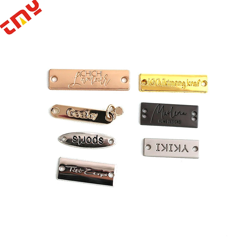 2023 Custom 2 Holes Engraved Metal Plate Logo,Sewing Zinc Alloy Brand ...